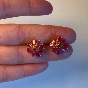 Ruby Gemstone Flower Earrings